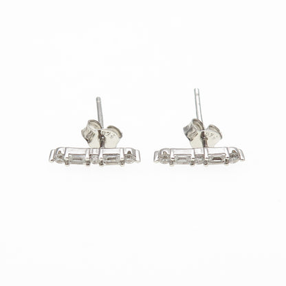 925 Sterling Silver Round & Emerald-Cut C Z Bar Earrings