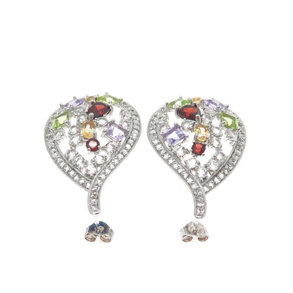 925 Sterling Silver Real White Topaz Peridot Amethyst Garnet & Citrine Earrings