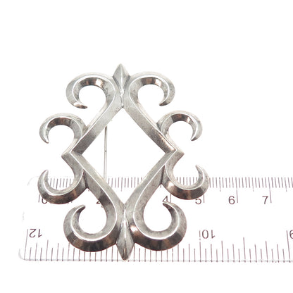 Old Pawn Sterling Silver Vintage Southwestern Ornate Oxidized Tribal Pin Brooch
