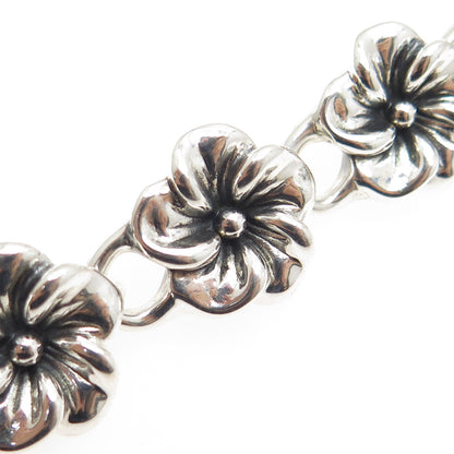 925 Sterling Silver Vintage Blooming Flower Link Bracelet 7"