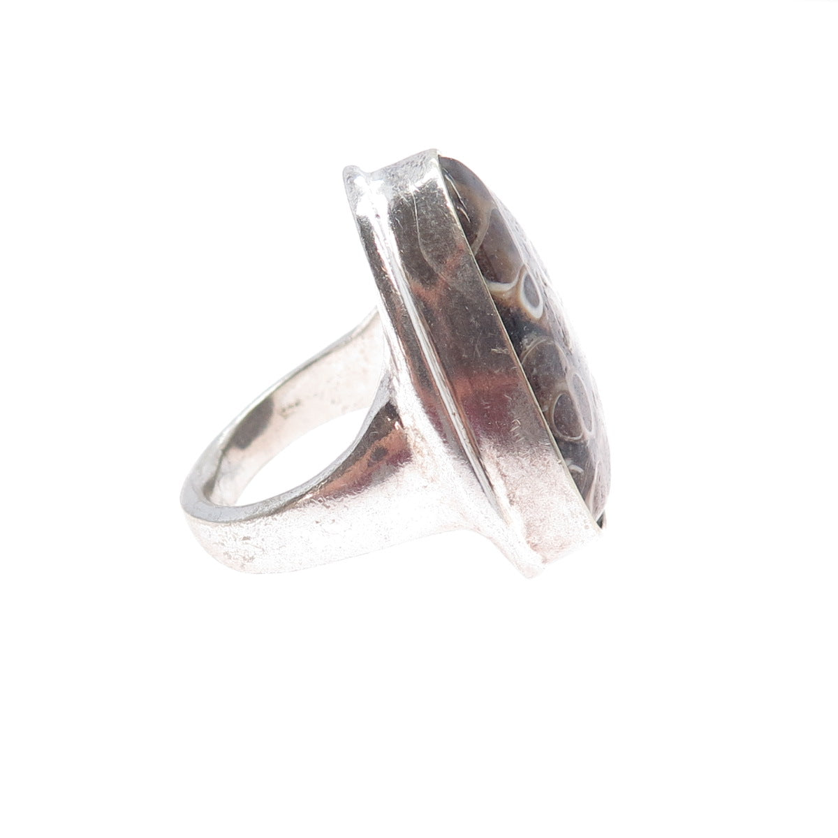 925 Sterling Silver Vintage Real Fossil Modernist Ring Size 10