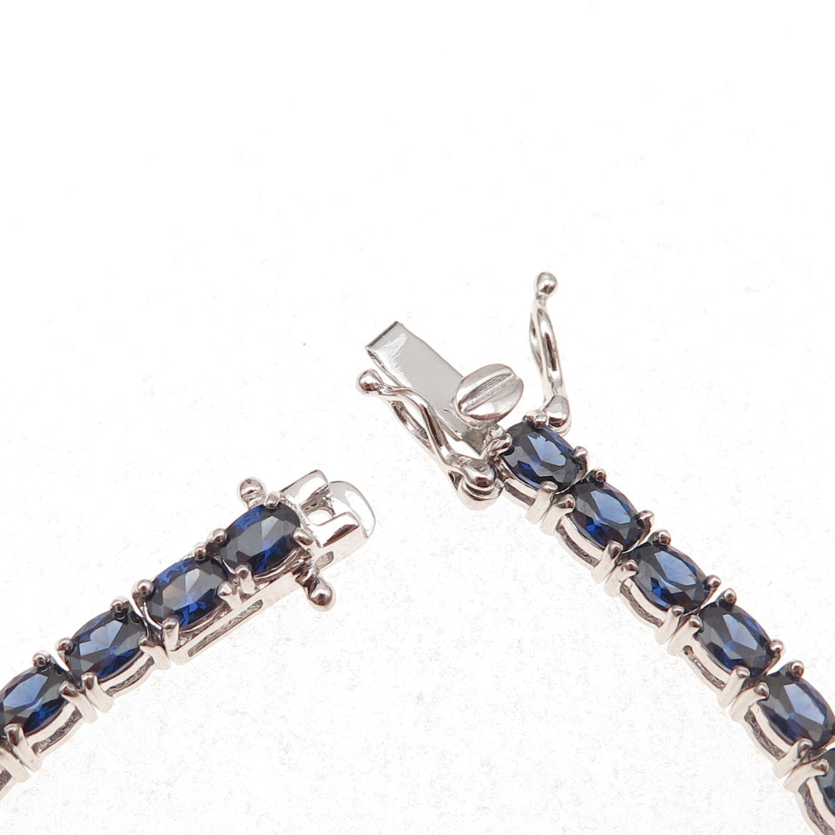 925 Sterling Silver Oval-Cut Lab-Created Sapphire Bracelet 7.5"