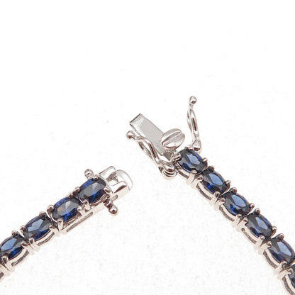 925 Sterling Silver Oval-Cut Lab-Created Sapphire Bracelet 7.5"