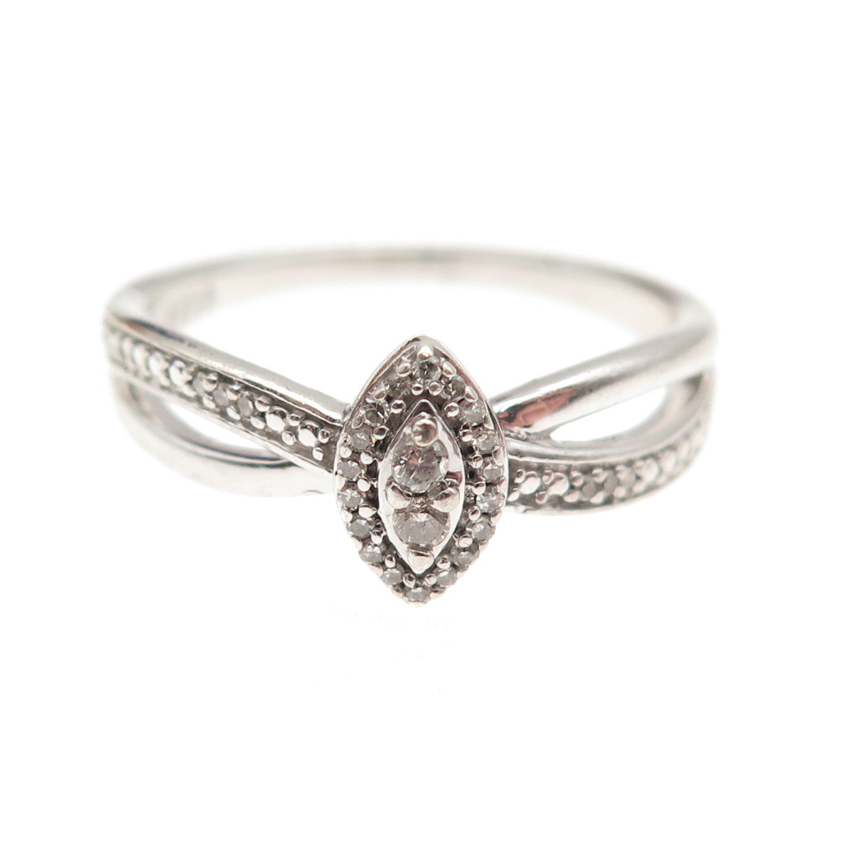 925 Sterling Silver Real Round-Cut Diamond Promise Ring Size 7