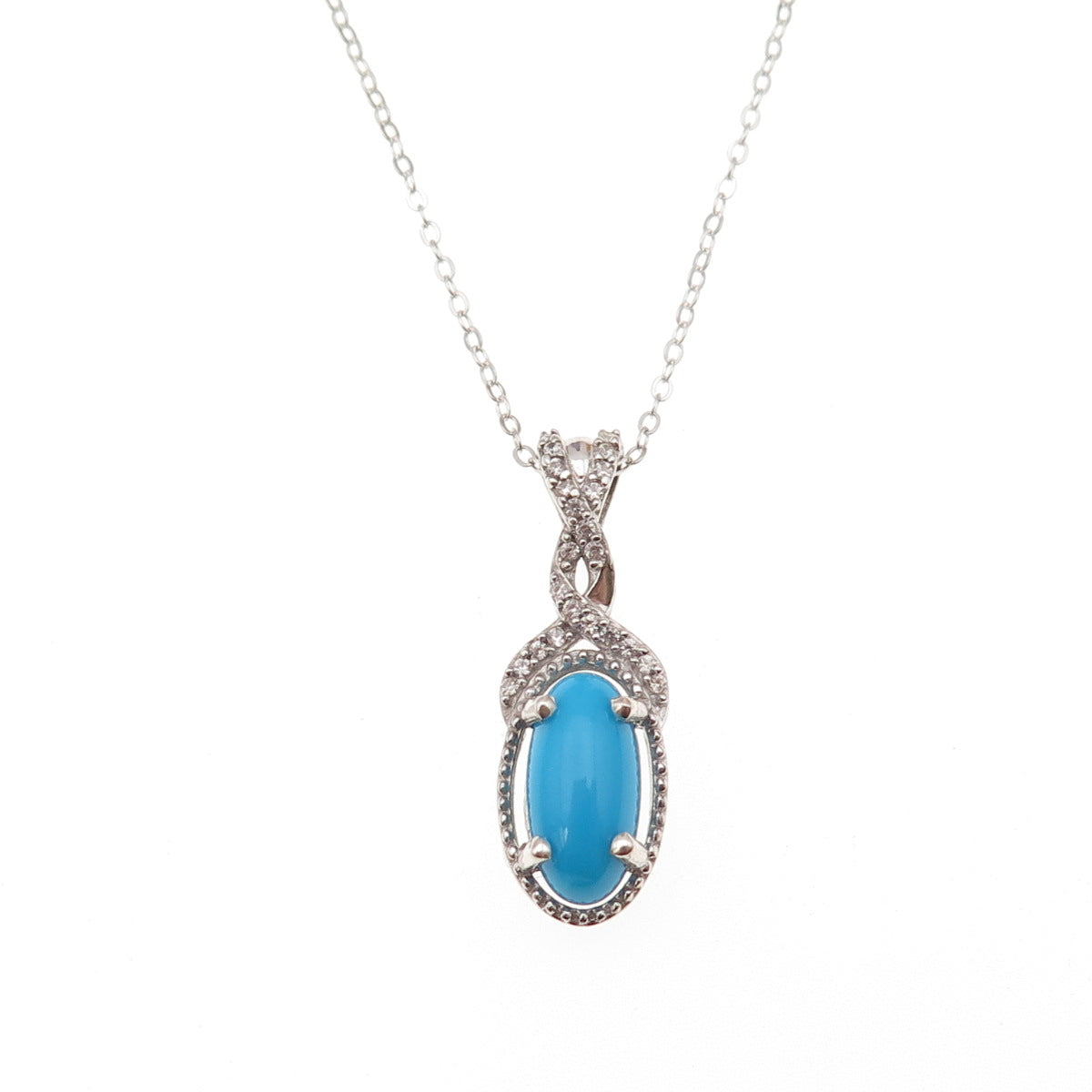 Chuck Clemency 925 Sterling Silver Real Turquoise White Topaz Chain Necklace 20"