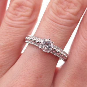 Sai 925 Sterling Silver Round-Cut C Z Engagement Beaded Ring Size 7