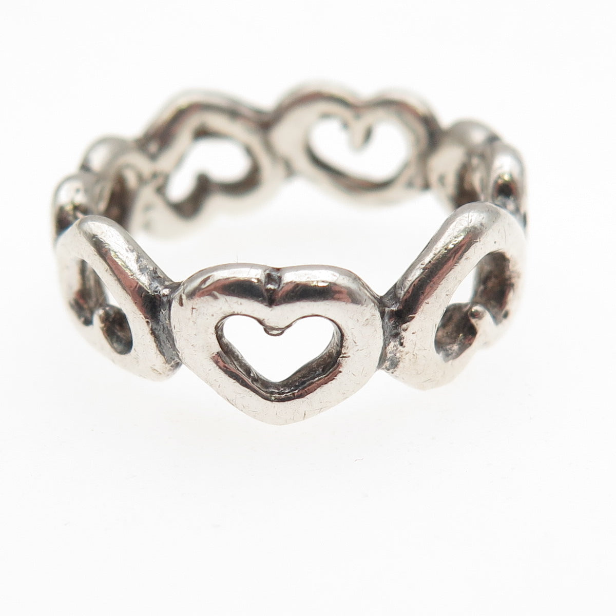 925 Sterling Silver Vintage Open Heart All Around Oxidized Ring Size 7.25