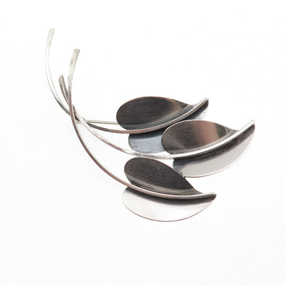 Beau 925 Sterling Silver Vintage Modernist Floral Leaf Oxidized Pin Brooch