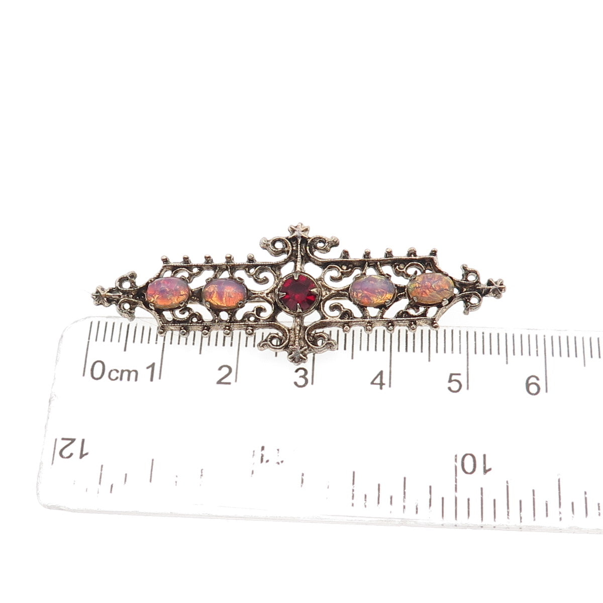 Sarah Coventry Sterling Silver Vintage Rhinestone & Dichroic Glass Pin Brooch