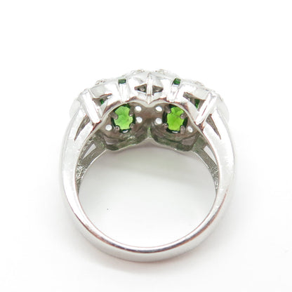 925 Sterling Silver Real White Topaz & Peridot Gemstone Ring Size 6.75