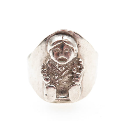Old Pawn 925 Sterling Silver Vintage Southwestern Kachina Doll Ring Size 10.75
