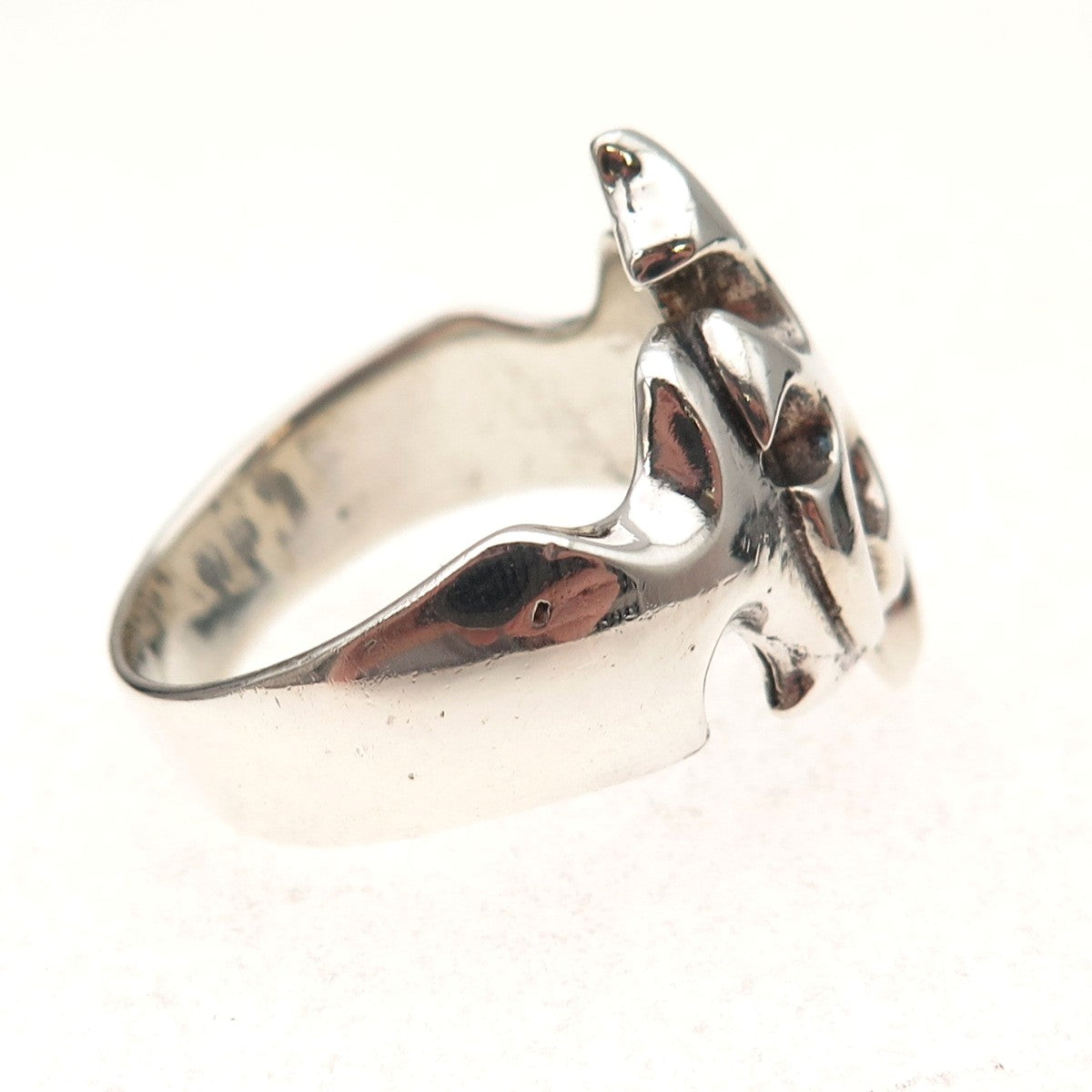 925 Sterling Silver Vintage Flame Cross Oxidized Ring Size 13.25