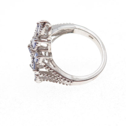 Chuck Clemency 925 Sterling Silver Real Tanzanite Floral Ring Size 8