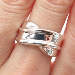 925 Sterling Silver Vintage Modernist Crisscross Ring Size 6.75