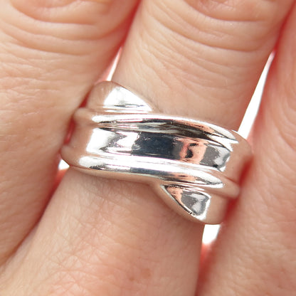 925 Sterling Silver Vintage Modernist Crisscross Ring Size 6.75
