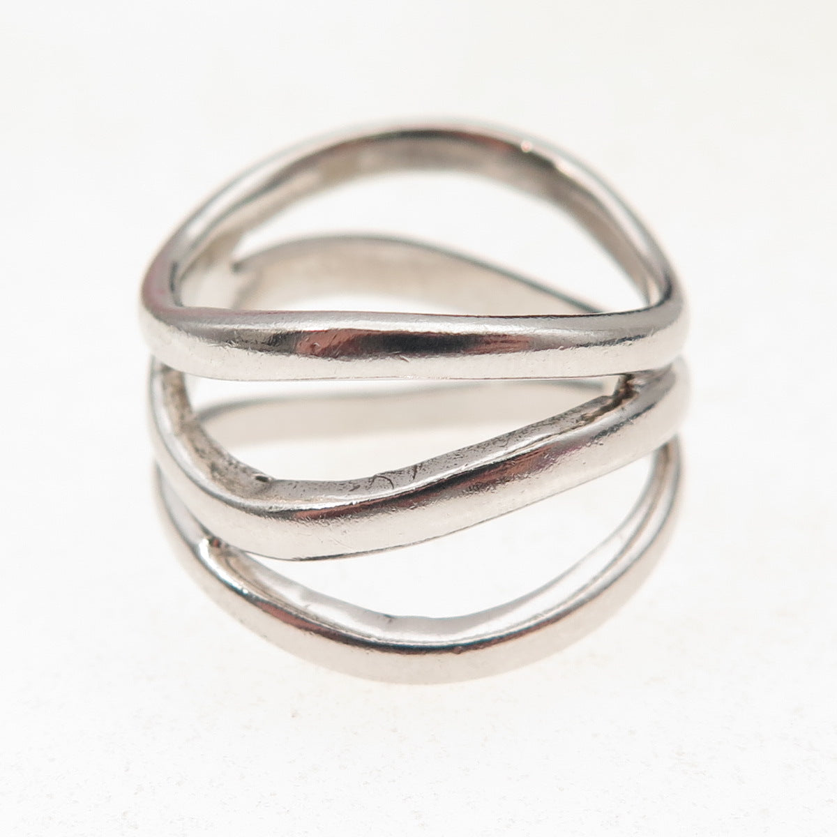 Chapal Zenray 925 Sterling Silver Vintage Modernist Wavy 3-Row Ring Size 7.75