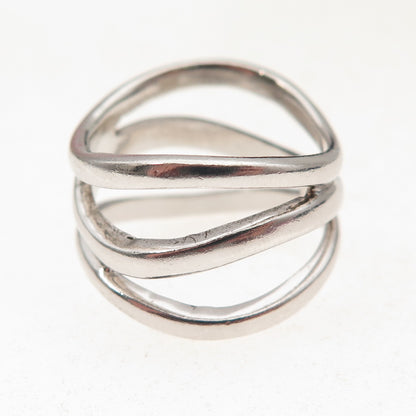Chapal Zenray 925 Sterling Silver Vintage Modernist Wavy 3-Row Ring Size 7.75