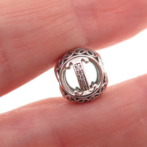 Pandora 925 Sterling Silver C Z Letter I Initial Slide Bead Charm