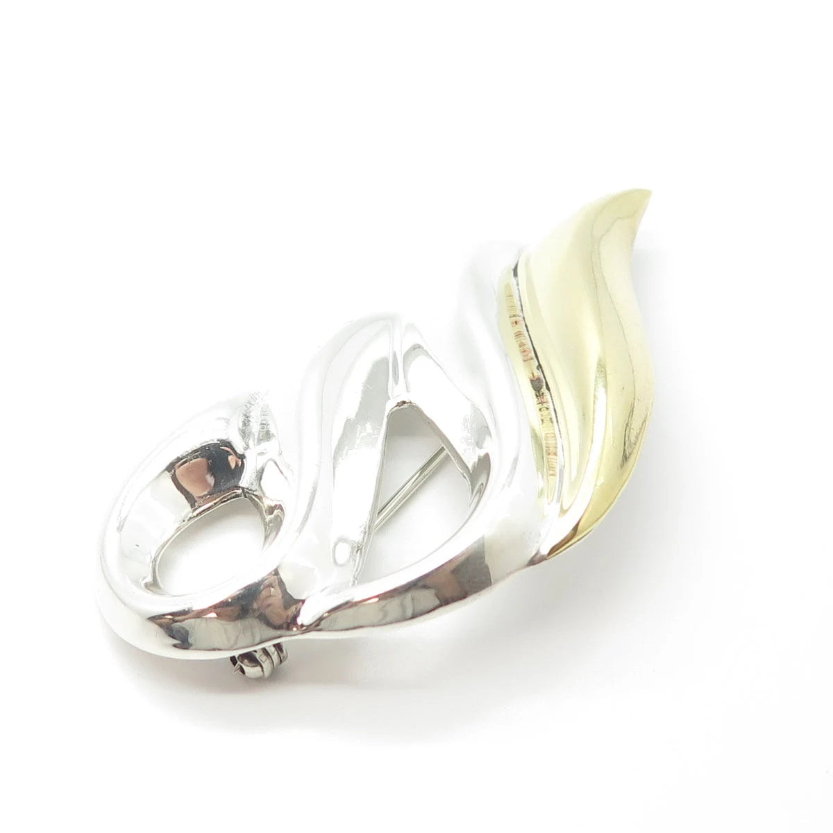 925 Sterling Silver 2-Tone Vintage Mexico Ribbed Pin Brooch