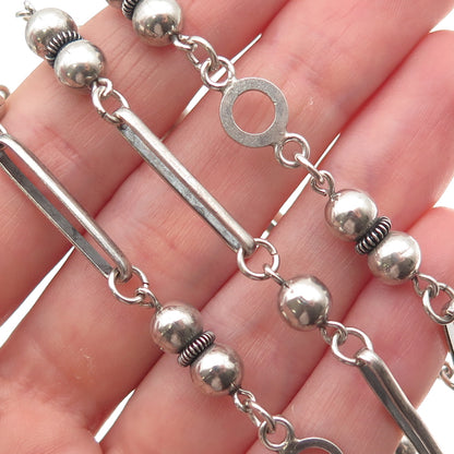 925 Sterling Silver Antique Art Deco Cannetille Beaded Bar Chain Necklace 24"