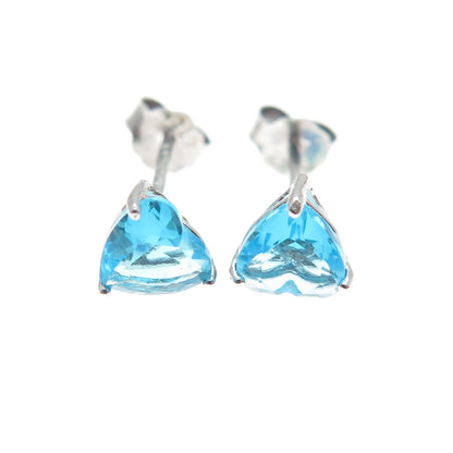 925 Sterling Silver Heart-Cut Blue C Z Stud Earrings