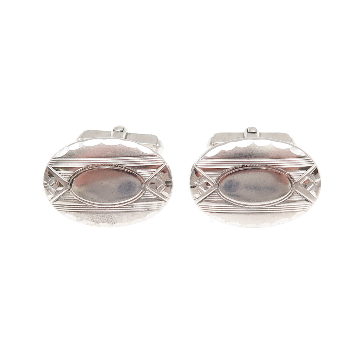 Anson 925 Sterling Silver Antique Art Deco Oval Cufflinks