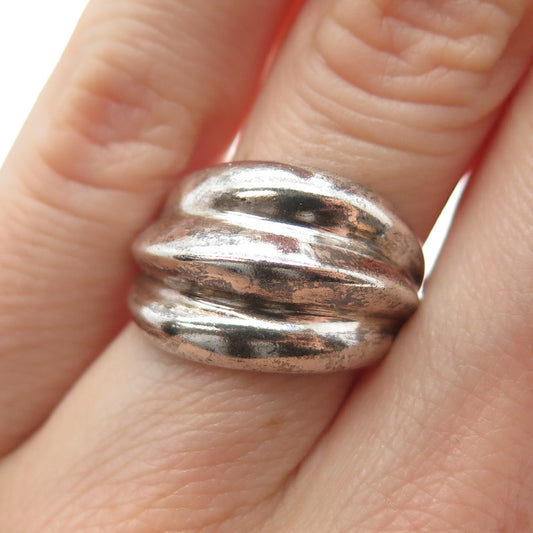 925 Sterling Silver Vintage Modernist Ribbed Oxidized Ring Size 6.75