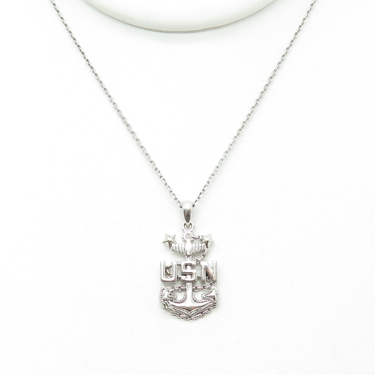 925 Sterling Silver Italy US Navy Anchor Cable Chain Necklace 18"