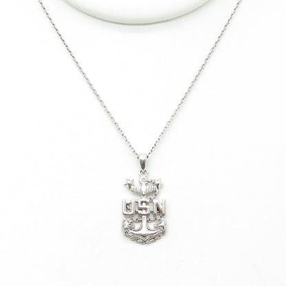 925 Sterling Silver Italy US Navy Anchor Cable Chain Necklace 18"