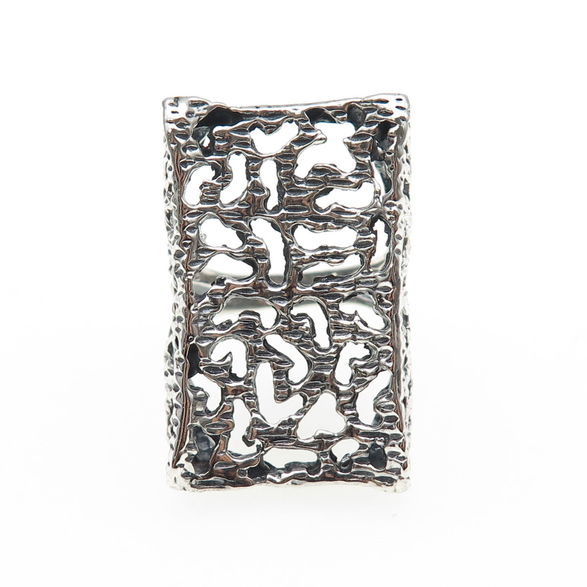 925 Sterling Silver Vintage Modernist Oxidized Statement Ring Size 8.75