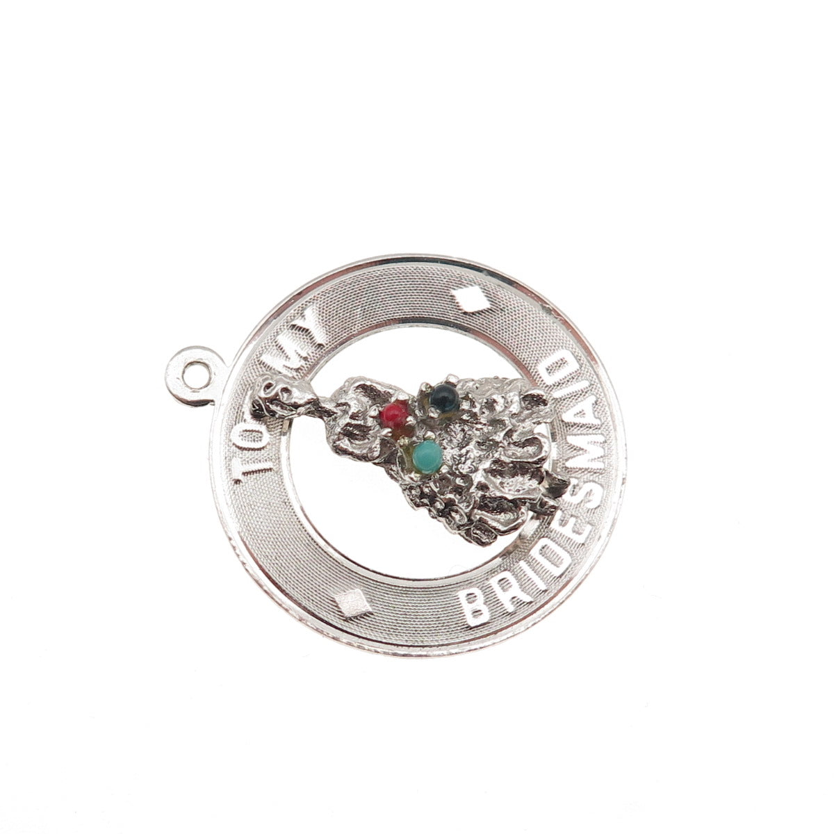 925 Sterling Silver Vintage Rhinestone To My Bridesmaid Charm Pendant