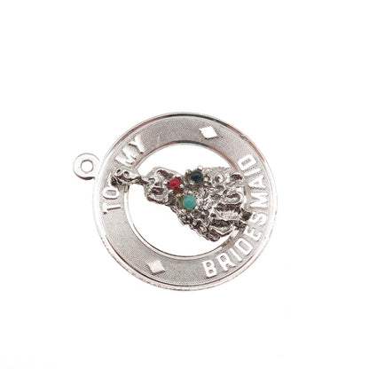 925 Sterling Silver Vintage Rhinestone To My Bridesmaid Charm Pendant