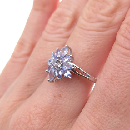 Chuck Clemency 925 Sterling Silver Real Tanzanite Floral Ring Size 8