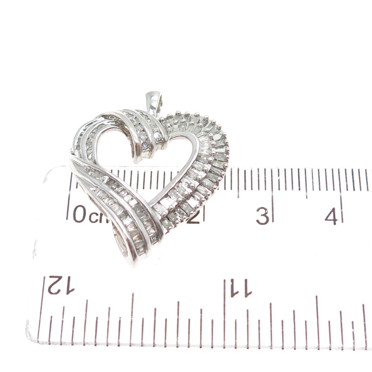 JANE SEYMOUR Sterling Real Round & Tapered Baguette-Cut Diamond Heart Pendant