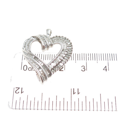 JANE SEYMOUR Sterling Real Round & Tapered Baguette-Cut Diamond Heart Pendant