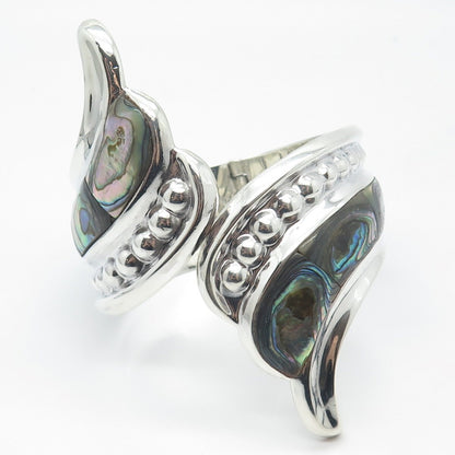 925 Sterling Silver Vintage Mexico Real Abalone Shell Hammered Bracelet 7"