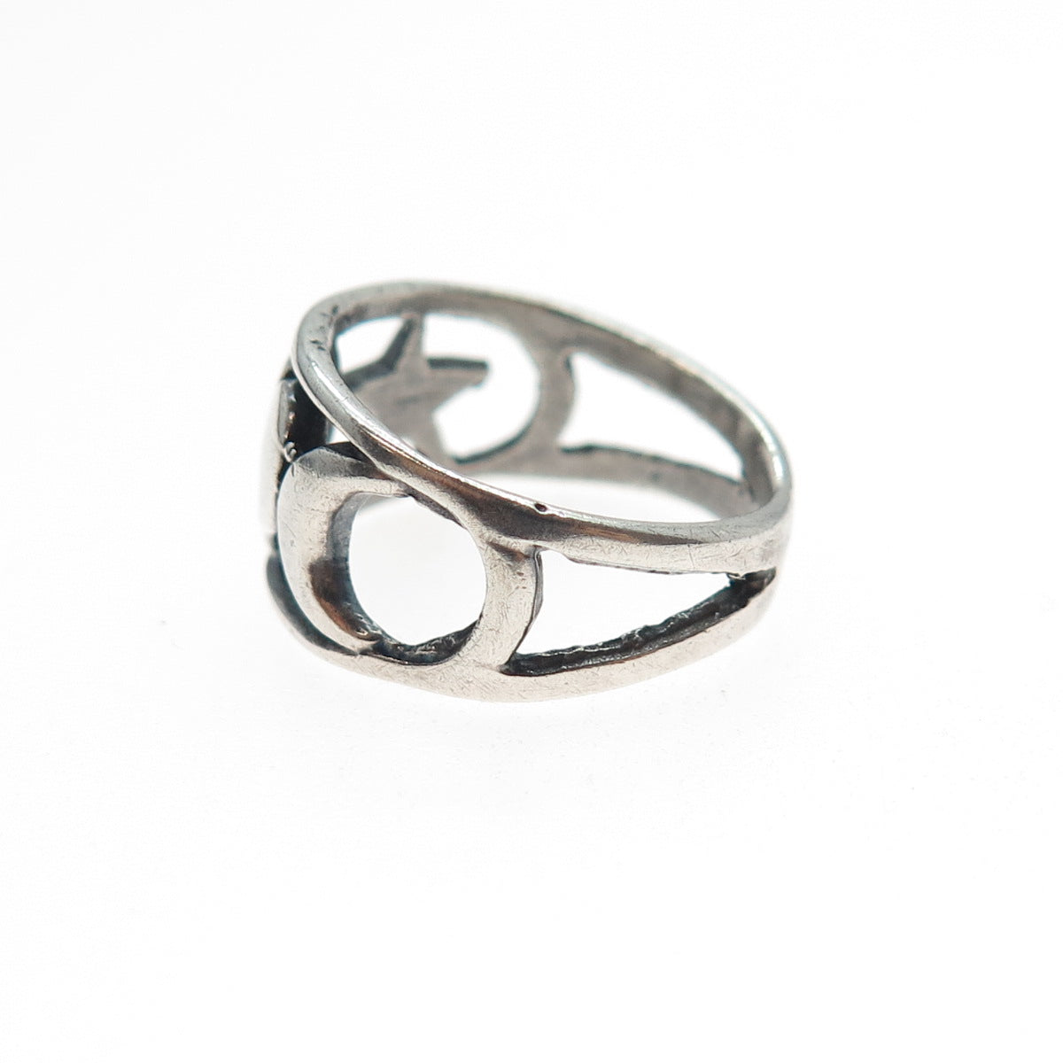 925 Sterling Silver Vintage Star Heart & Crescent Oxidized Ring Size 5