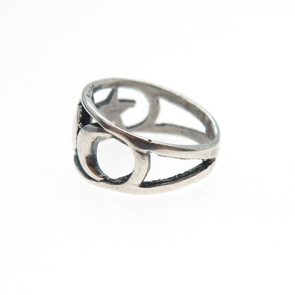 925 Sterling Silver Vintage Star Heart & Crescent Oxidized Ring Size 5