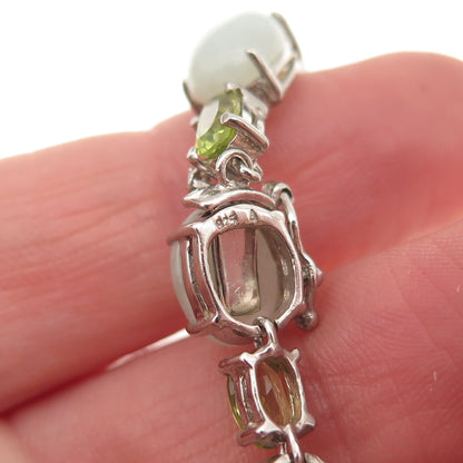 925 Sterling Silver Vintage Real Cabochon Jade & Oval-Cut Peridot Bracelet 7.5"