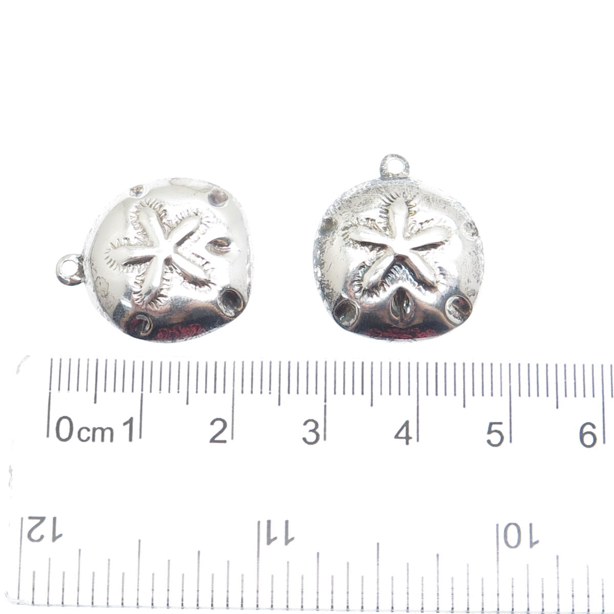 SX SALLY C 925 Sterling Silver Vintage Sand Dollar Oxidized Jacket Earrings