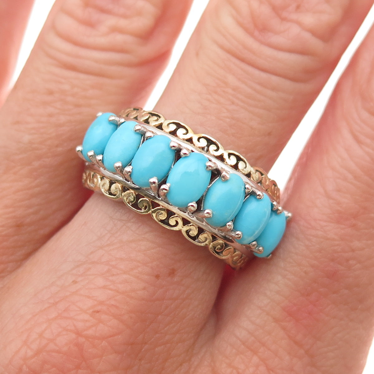 Chuck Clemency 925 Sterling 2-Tone Real Sleeping Beauty Turquoise Ring Size 8.25