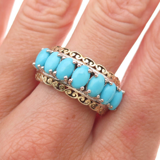 Chuck Clemency 925 Sterling 2-Tone Real Sleeping Beauty Turquoise Ring Size 8.25