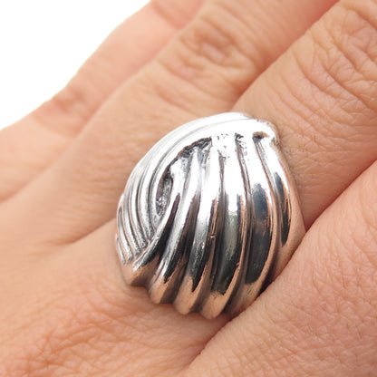 925 Sterling Silver Vintage Modernist Ribbed Oxidized Ring Size 8.5