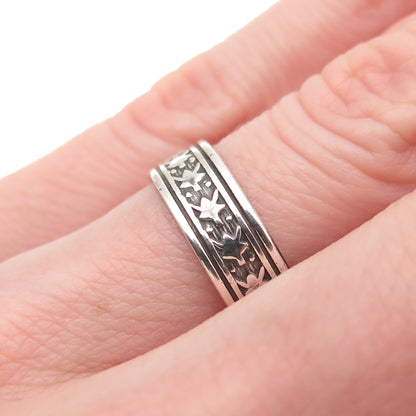 Uncas 925 Sterling Silver Antique Art Deco Floral Oxidized Band Ring Size 7