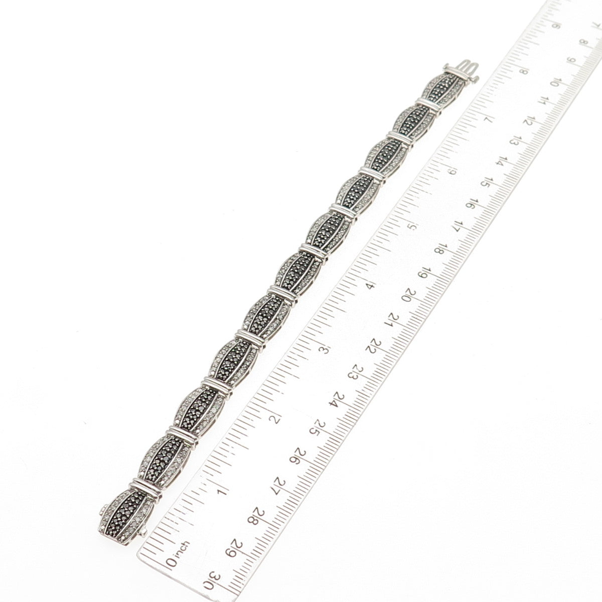 Jane Seymour 925 Sterling Silver Real Black & White Diamond Bracelet 7.5"