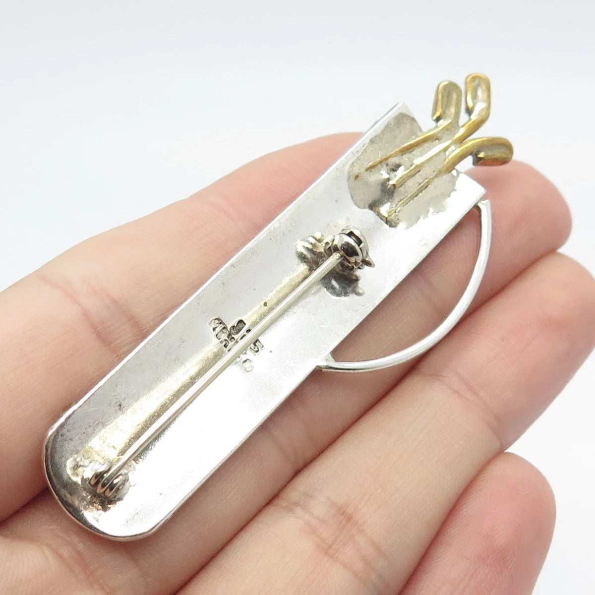 925 Sterling Silver 2-Tone Vintage Mexico Golf Clubs Pin Brooch
