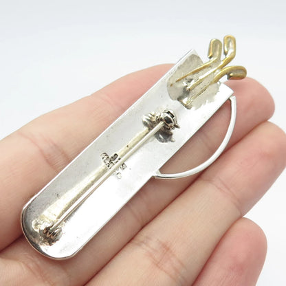 925 Sterling Silver 2-Tone Vintage Mexico Golf Clubs Pin Brooch