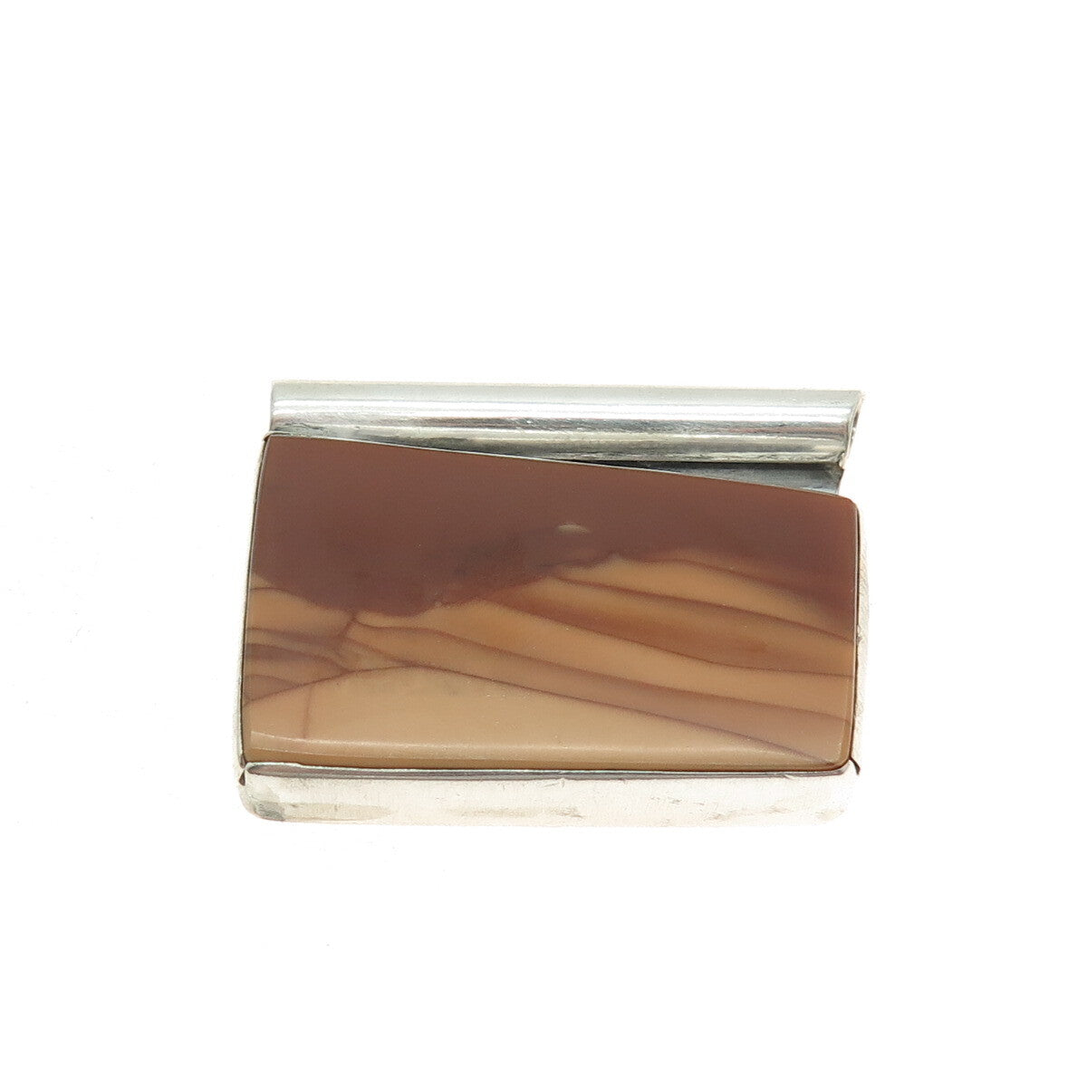 925 Sterling Silver Vintage Real Picture Jasper Modernist Slide Pendant