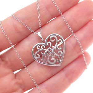 Jane Seymour 925 Sterling Silver Real Diamond Mom Heart Cable Chain Necklace 18"
