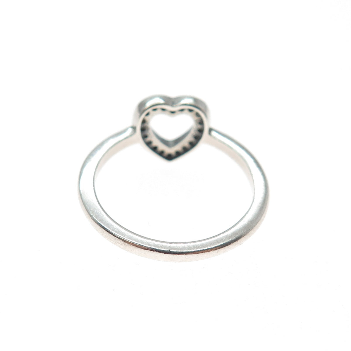 925 Sterling Silver Round-Cut C Z Open Heart Ring Size 6
